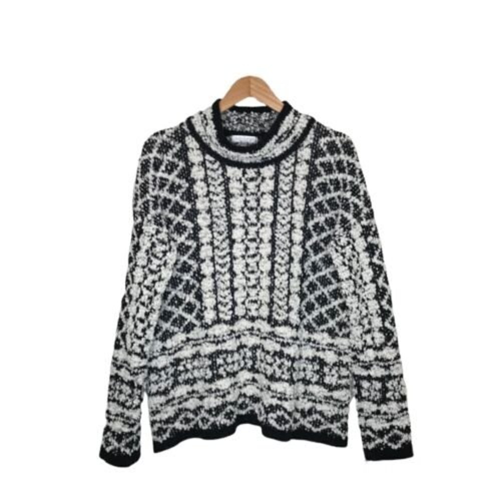 Solitaire by Ravi Khosla Size L Pullover Sweater High Neck Popcorn Black White